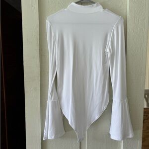 Chic White Women's Bodysuit with Bell Sleeves